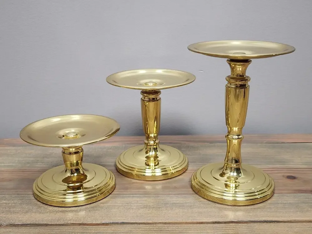 Set of 3 Baldwin Solid Brass Candle Holder Set 3 Inch 4.5 Inch And 6 Inch